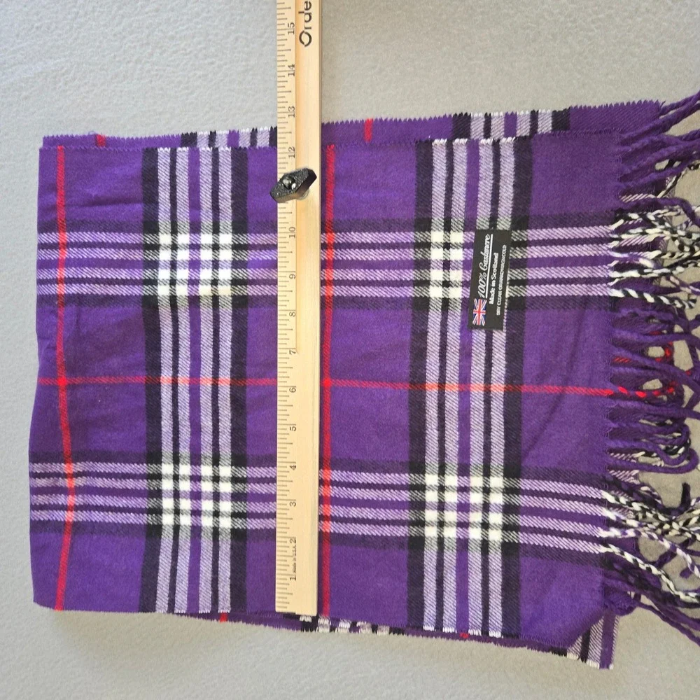 Scotland Scarf Unisex OS Purple Plaid 100% Cashmere Fringed Made in Scotland